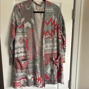 LuLaRoe pink and Gray Geometric Cardigan Sweater
